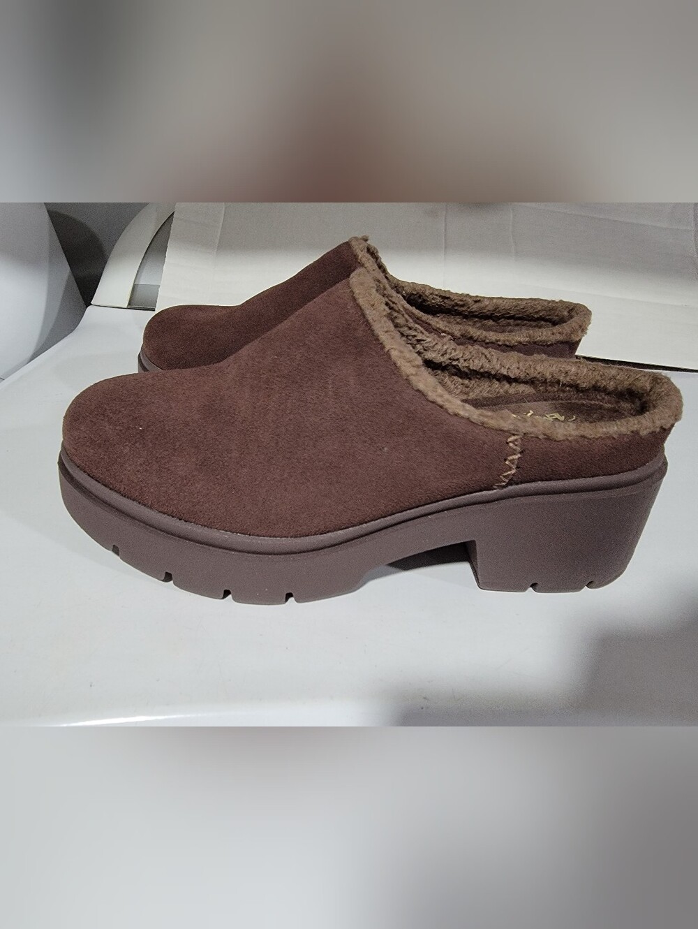 Skechers Brown Faux Fur Lined Memory Foam Clogs-size 10